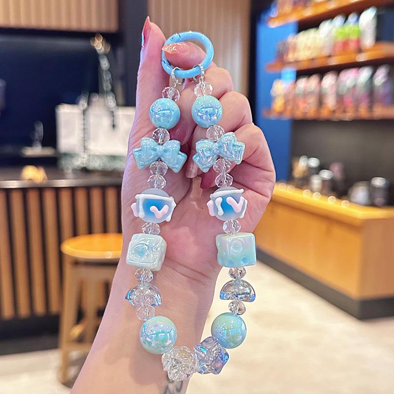 Creative Bow Cheese Beaded Mobile Phone Chain Girls Bracelet Pendant Car Key Chain Bag Pendant