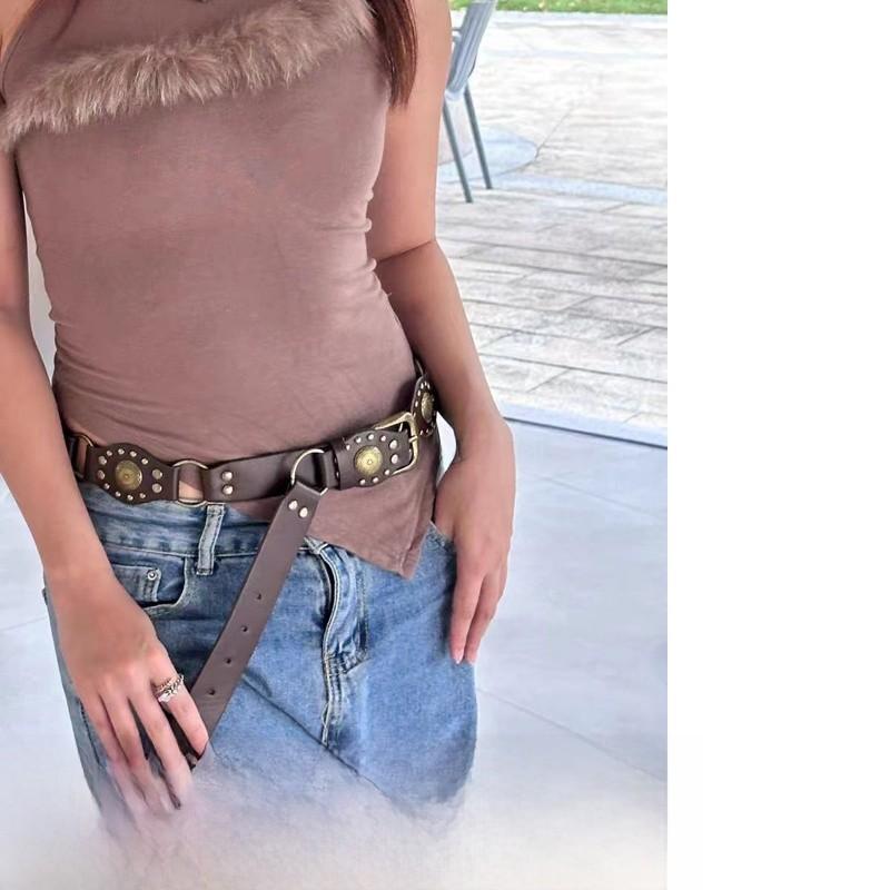 Boho Chic Vintage Waist Belt With Metal Buckle And Handcrafted Detailing For Women