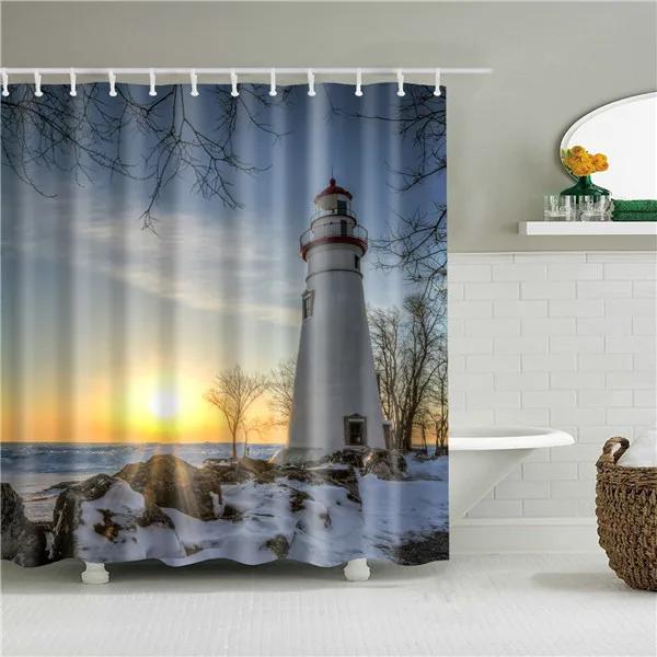 Christmas Shower Curtain Shell Snowman Flower Lighthouse Shower Curtains Bathroom Curtain Frabic Waterproof Polyester with Hooks