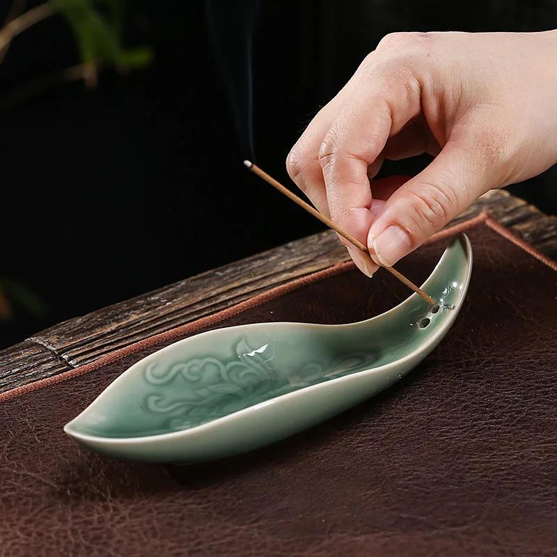 1pc,Elegant Ceramic Incense Stick Holder with Lotus Leaf and Mountain Water Design for Home and Office Decor (Without Incense)