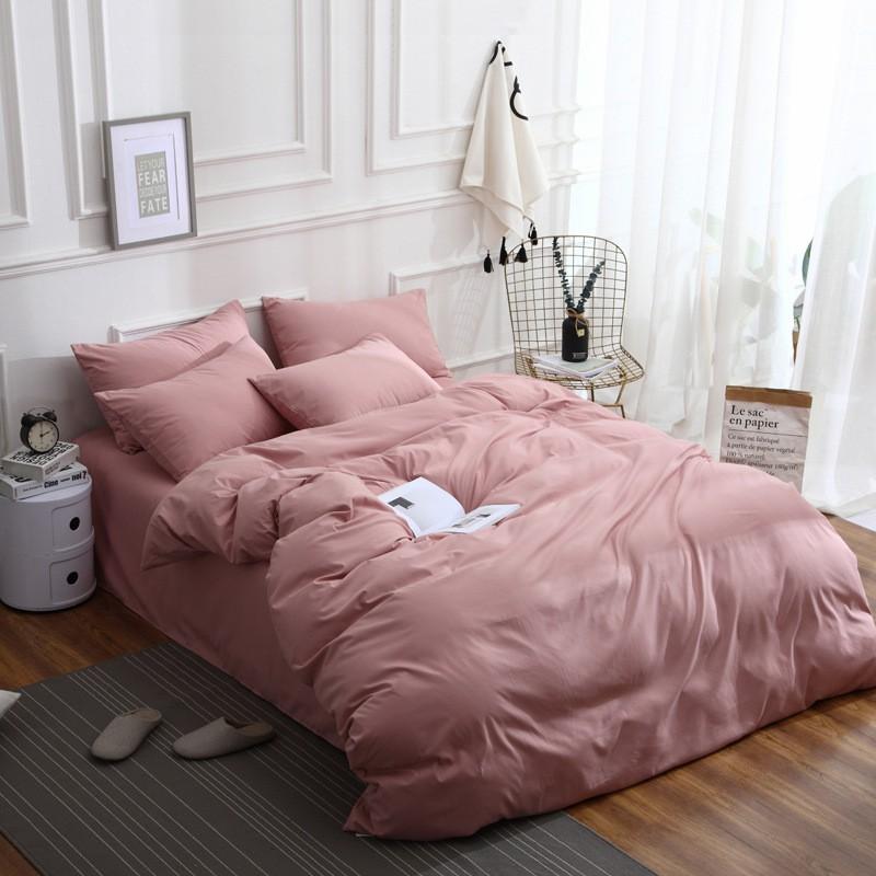 Soft Brushed Microfiber Bedding Set 4PCS Solid Color Minimalist Nordic Style Queen King Size