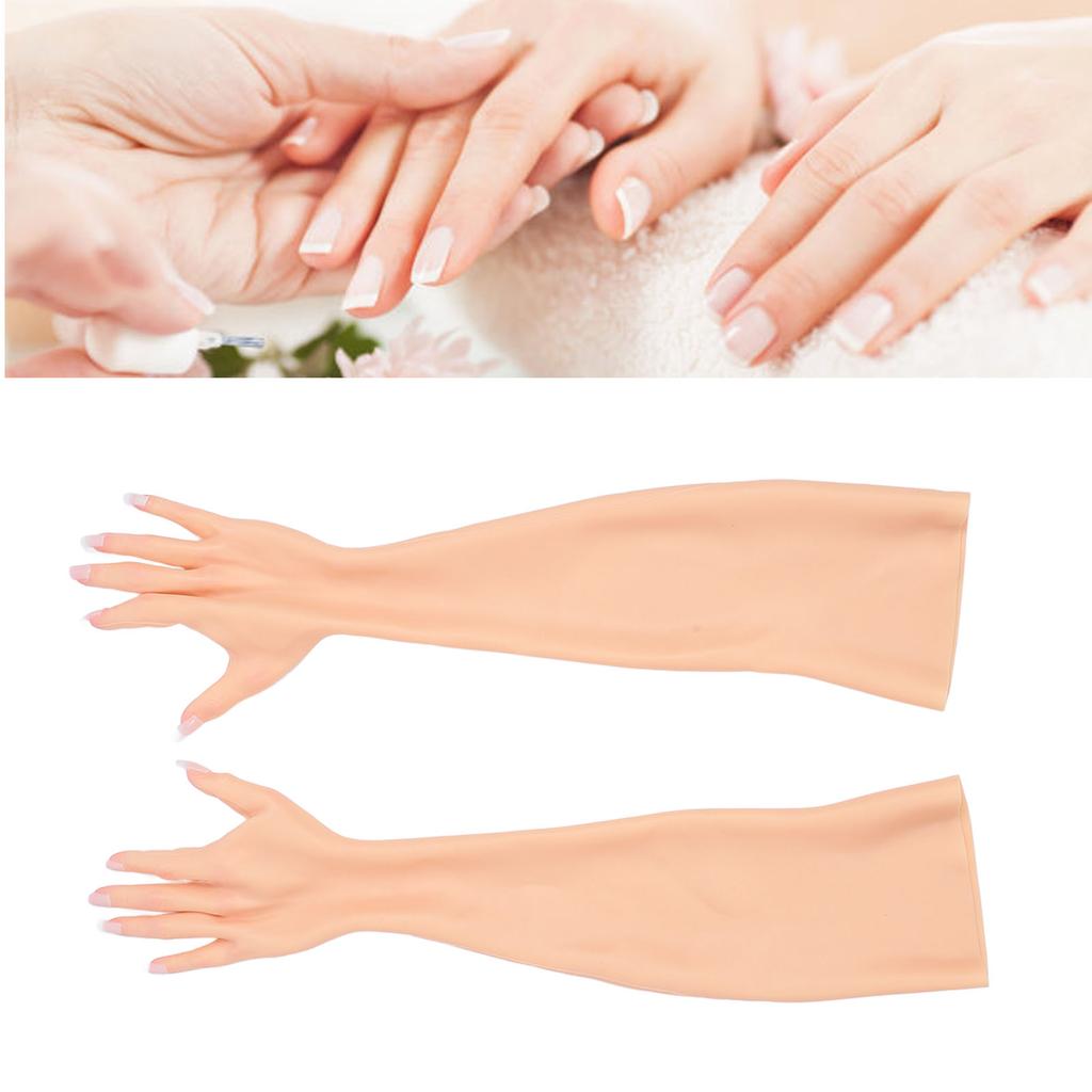 1 Pair Silicone Women Prosthesis Nail Hand Gloves Soft Full Arm Lifelike Skin Nail Hand Gloves for Postoperative Recovery