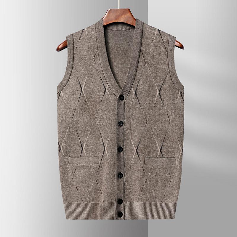 

Middle-aged and Elderly People Vest Sweater Male Grandfather Vest Sleeveless Sweater V-neck Cardigan Wool Dad Autumn Clothes 4XL