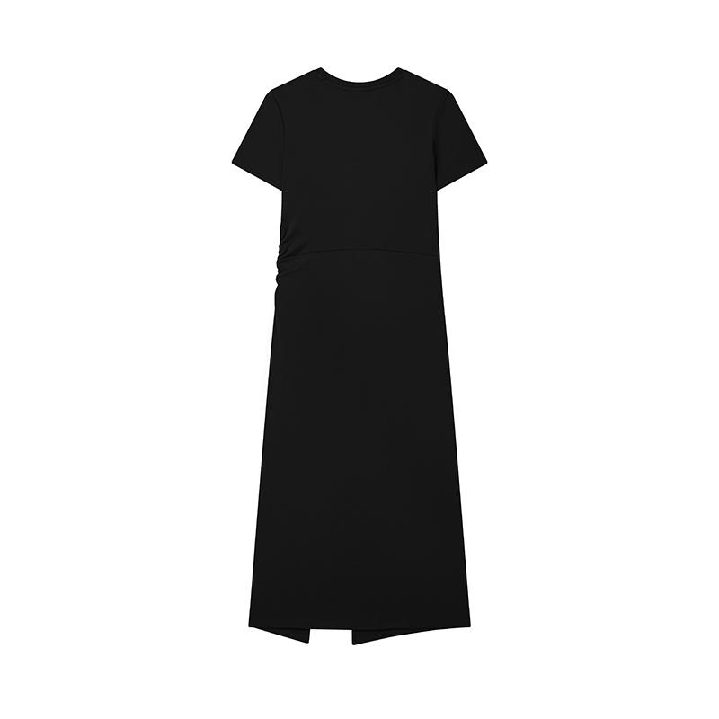 FILA Original Goddess Split Dress II Fashion Simple Slim Knit Short Sleeve Dress Women dresses Black F51W529314F-BK