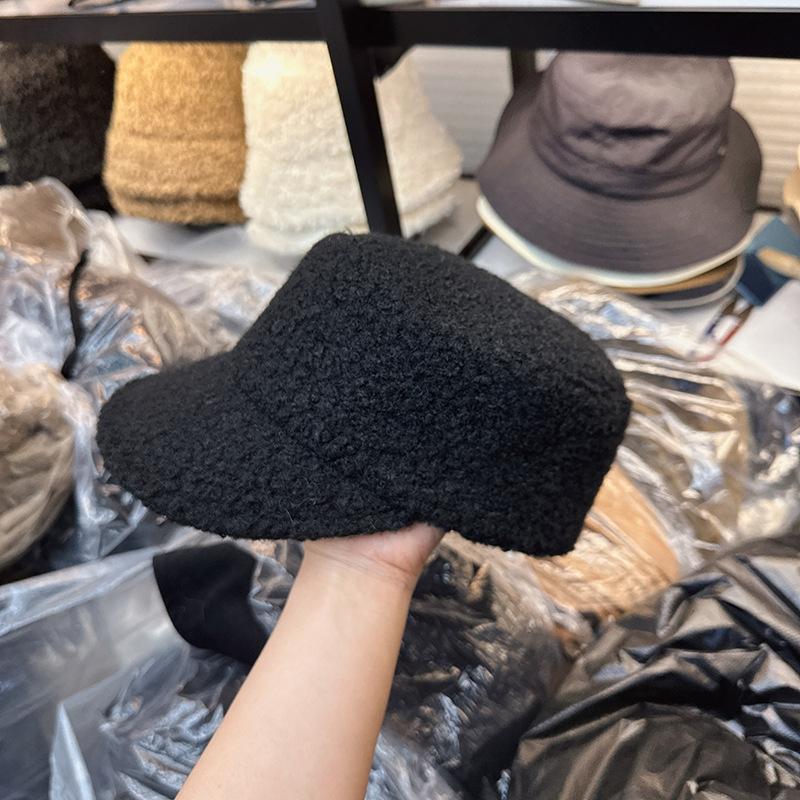 Plüsch-Schiebermütze im koreanischen Stil | Britische flache Wintermütze warm | Modische Schirmmütze für Damen
