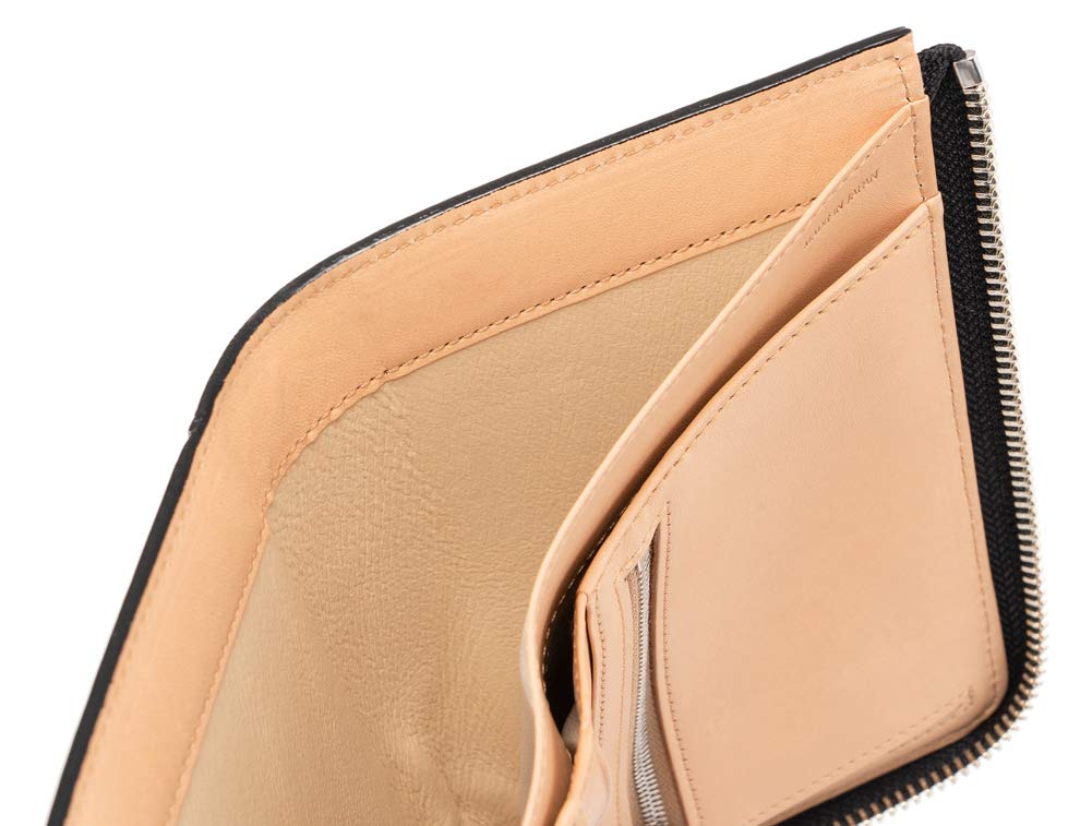 Geldbörse Luga Umhängetasche Vollpflanzlich gegerbtes Leder 6281 Schwarz [CYPRUS] Zweifach faltbar (Vertikaler L-förmiger Reißverschluss) &