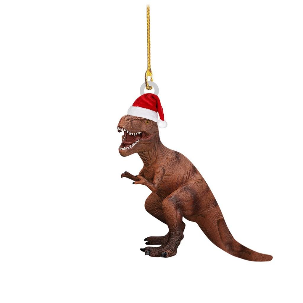 Festive Flat Dinosaur Acrylic Christmas Ornament Cheerful Vehicle Decoration Gift For All Ages