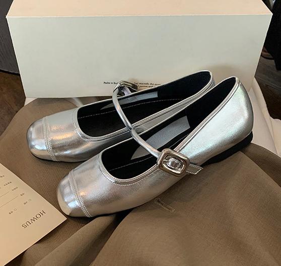 Fashion Silver Wedges High Increase Mary Janes Woman Belt Buckle Shoes Flats Elevated Ballets Ladies Lolita Loafers Party Bridal Shoes