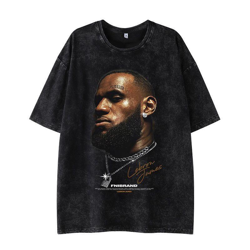 Amerikanisches Basketball Retro Ödland Feng Shui Washed T-Shirt Sternenprint Herren und Damen Mode Lässig Sport Gestapelte Oberteile Ins Trend