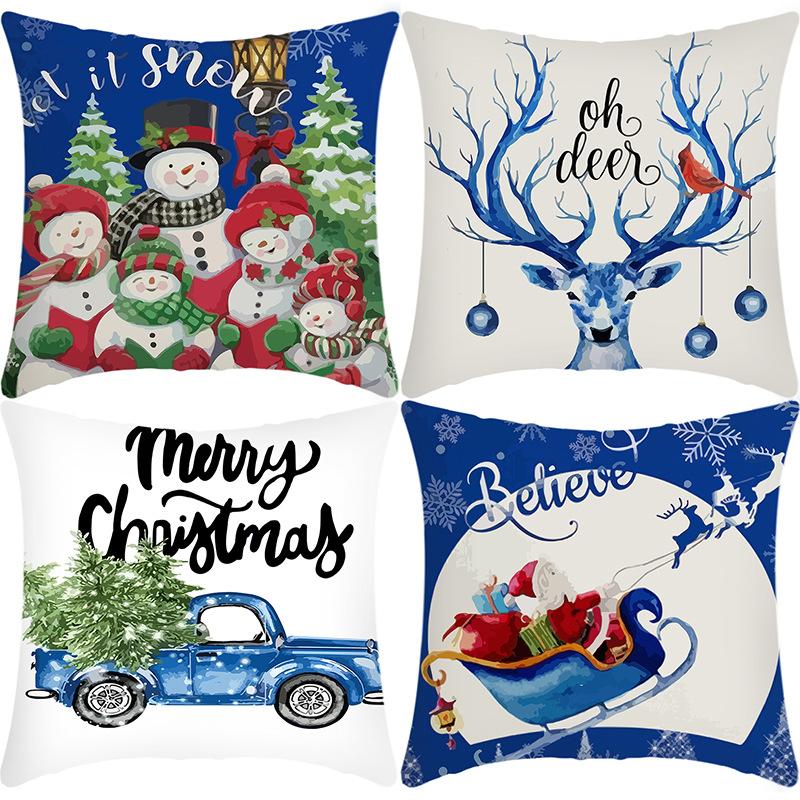 

New Christmas Pillowcase Santa Claus Print Elk House Decoration Festive Pillowcase 45 * 45Cm pillowcase