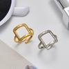 Gold Geometric Square Adjustable Stainless Steel Open Ring for Women