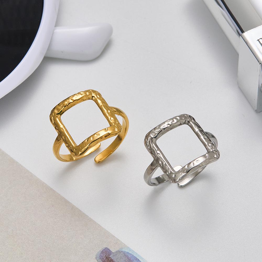 Yusen Fashion Stainless Steel Geometric Ring - Open Titanium Steel, Fade-Resistant Jewelry