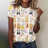 Women's cartoon animal printed T-shirt, fashionable top, short sleeved shirt, round neck T-shirt, women's Harajuk polyester clothing