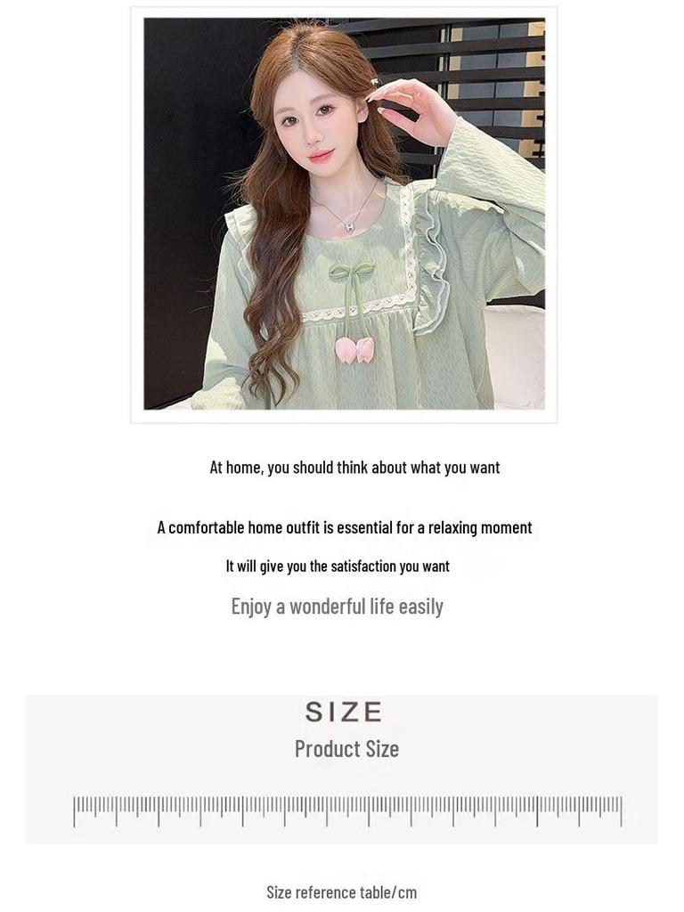 Spring & Autumn Women's Slimming Pajamas: Jacquard Long Sleeve & Pants Set, Sweet Plus Size, High-End Home Wear.