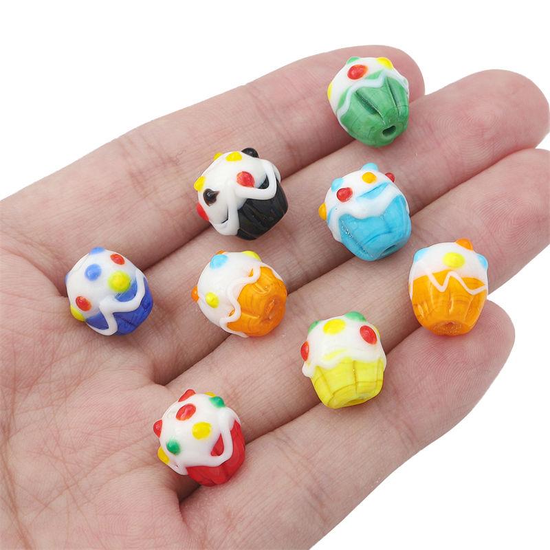 2pcs/Bag Cute Lampwork Glass Cake Beads Charm Loose Beads For Necklace Bracelet Earring DIY Jewelry Craft Making Supply
