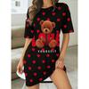 Camisola Feminina Fofa com Estampa de Urso e Coração. Leve e Confortável