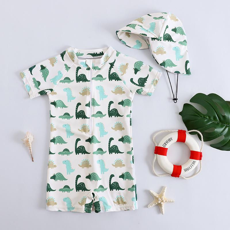 Children's Cartoon One-piece Swimsuit Boys Baby Quick-drying Sunscreen Swimsuit Baby Cute Dinosaur Ocean Theme Swimsuit