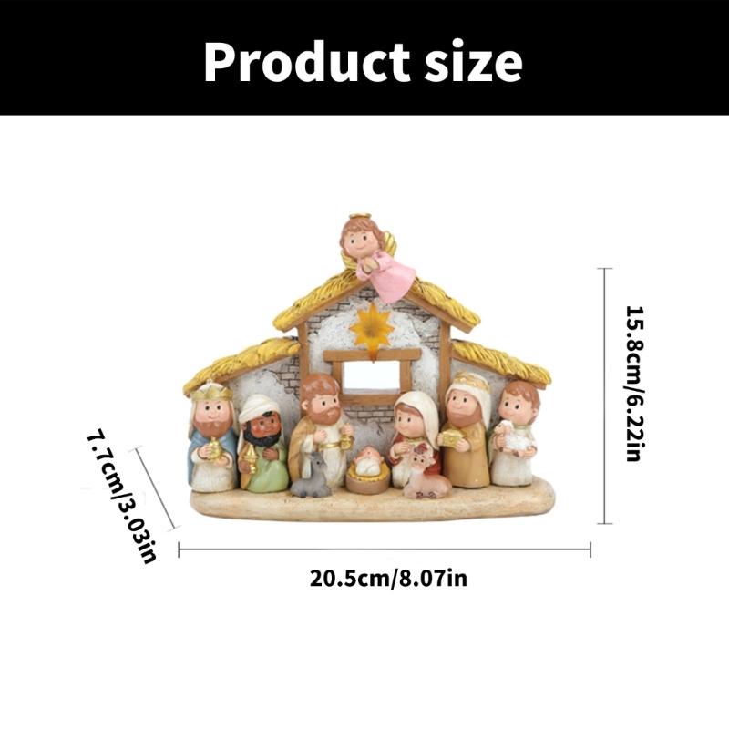 Celebratory Christmas Nativity Set Resin Figurines Nativity Scene with LED Accent Light for Home Office Decoration