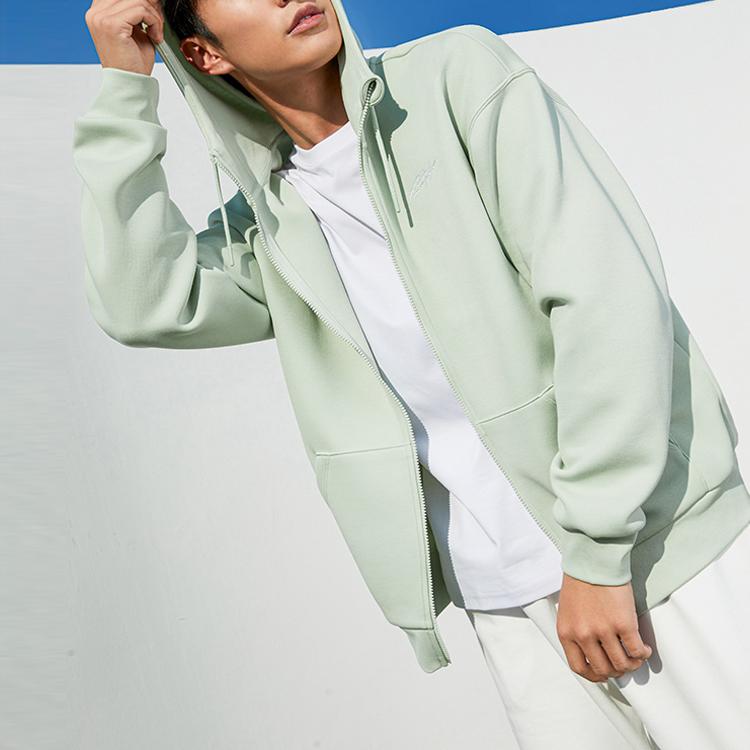 Anta Basketball Series Loose Hoodie With Zipper And Print Unisex Tops Moss-Green 152311733-5