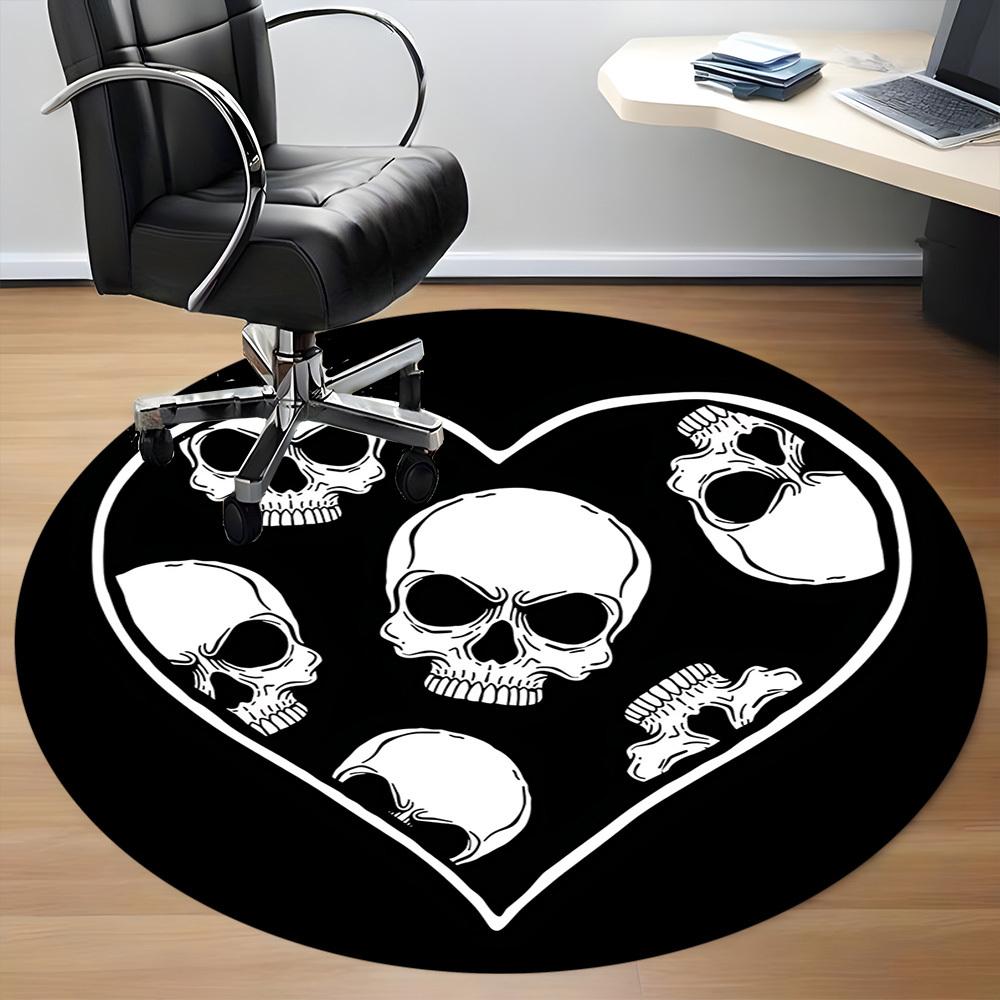 1pc Skull Heart Office Round Area Rug, Under Office Chairs Bedroom Living Room Home Decor, Room Deco