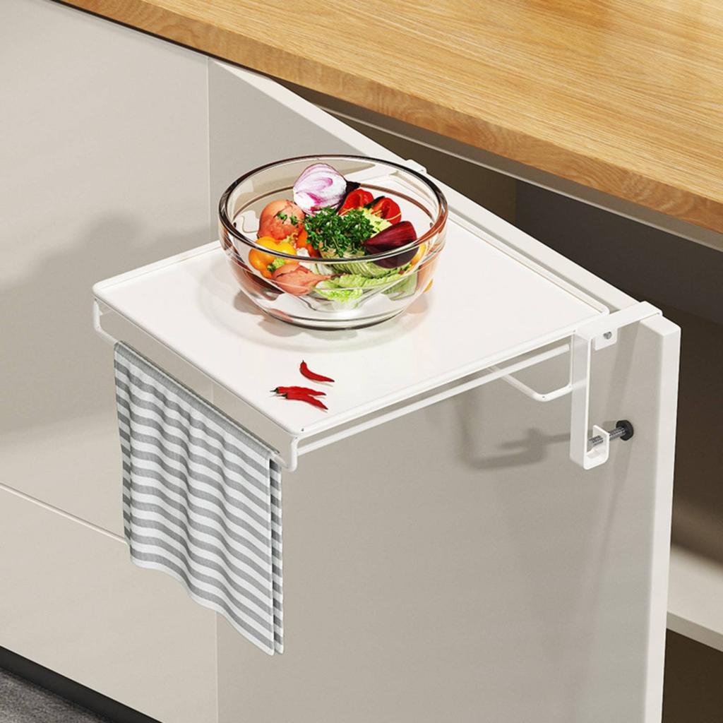 Foldable Cabinet Door Shelf Versatile Hanging Countertop Extender over the Door Storage Rack Adjustable for Bathroom, RV