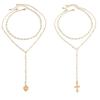 SHIXIN 3 Pcs/Set Hip Hop Jesus Cross Long Pendant Necklace for Women Elegant Imitation Pearl Stackable Sweater Chain Jewelry New