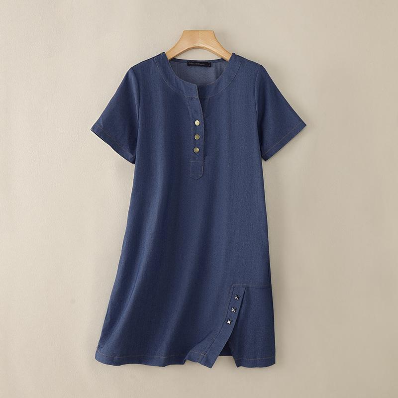 ZANZEA Women Summer Short Sleeves O-Neck H Line Plain Dress