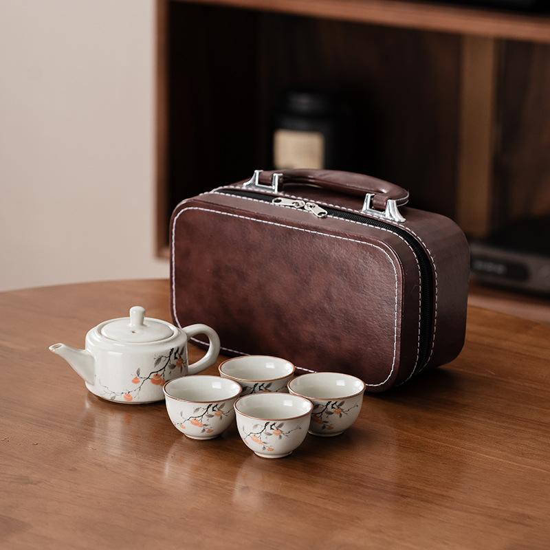 Ru Kiln Travel Tea Set Portable One Pot Four Cups Chinese Style Merchandise Guochao Company Event Companion
