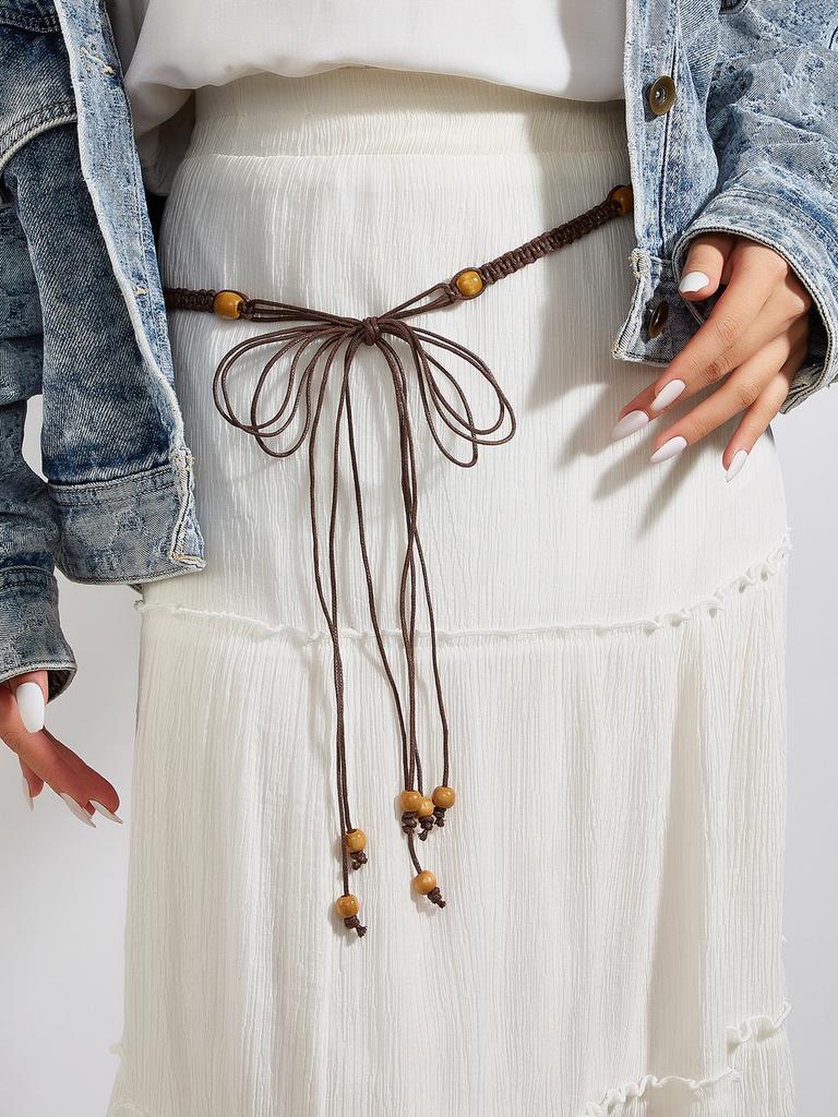 Inspired Cotton Ethnic Womens Belt Wooden Bead Pendant Fashion Waist Rope