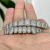 Iced Out CZ Stone Teeth Grillz Top Bottom Zircon Tooth Caps For Women Men Jewelry Party Gift 10/10 Silver