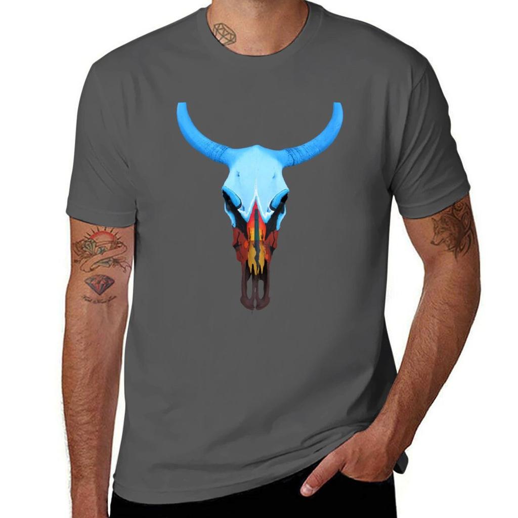 Baja Vibes Painted Bull Skull Tshirt Utility Casual Work Tshirt