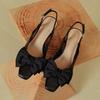 French bow one-word buckle with high heels thick heel this year's new bag head sandals summer square head empty single shoes