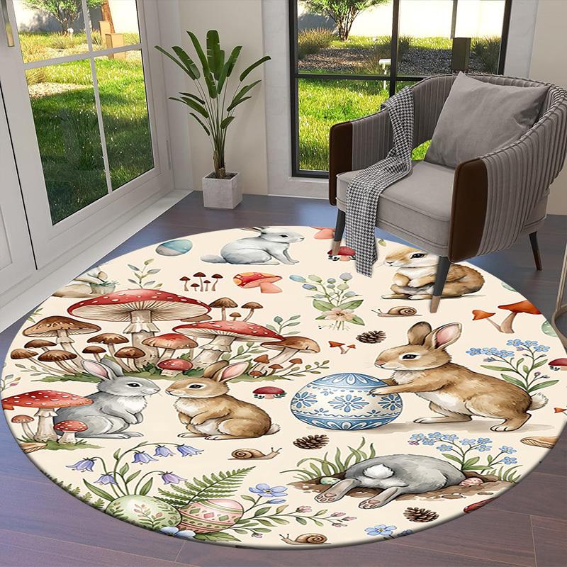 1PC Easter Bunny Rabbit Non-Slip Floor Round carpet, Office, family, bedroom, Large Area Rug Indoor Rugs,  Durable PolyesterH0350