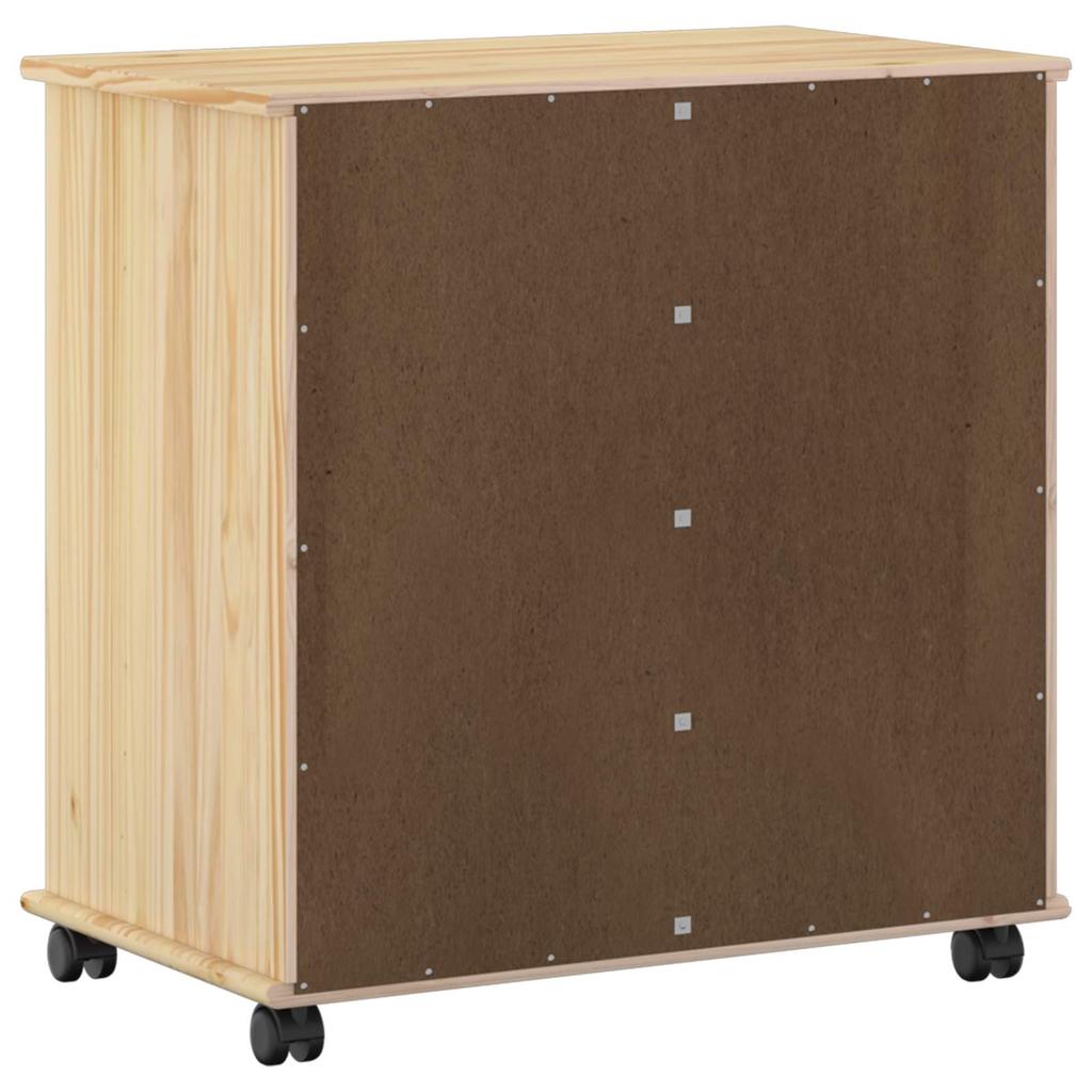 Rolling Cabinet with Wheels Brown 63.5 x 39 x 65.5 cm Solid Pine Wood