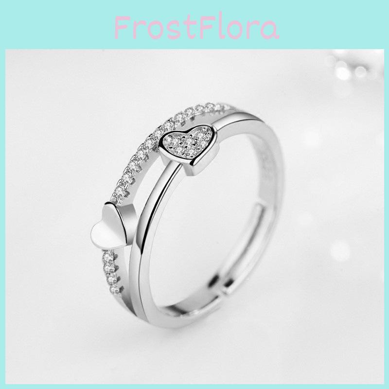 Three Jie Heart Shaped Diamond Inlaid Adjustable Opening Ring Wholesale Silver Jewelry