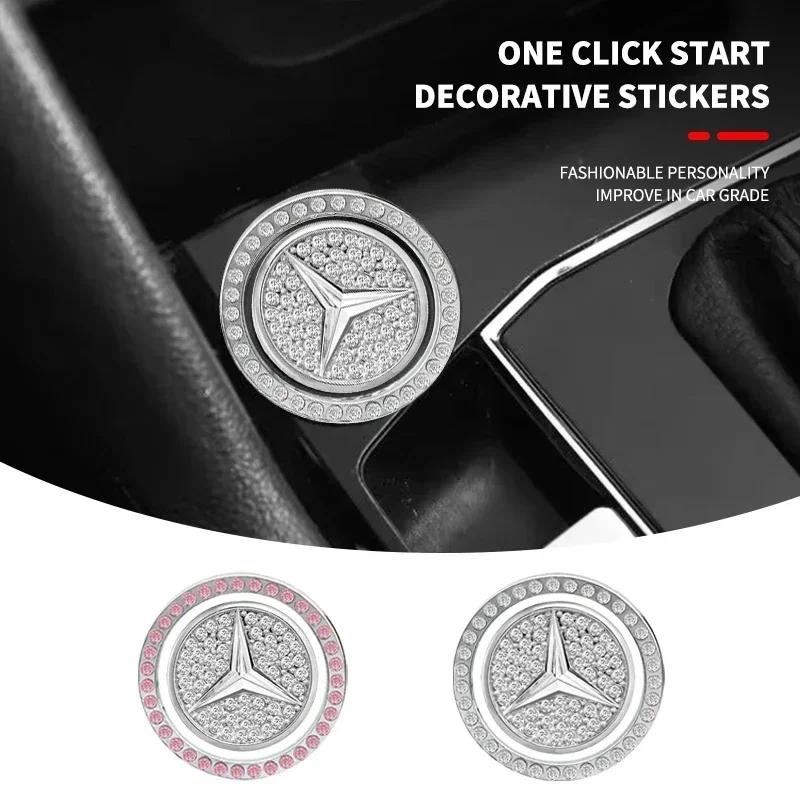 AAUG1 Car One-Click Start Stop Engine Rhinestone Ring Circle Trims Protective Cover for Mercedes Benz W211 W204 W210 W203 CLA GLA