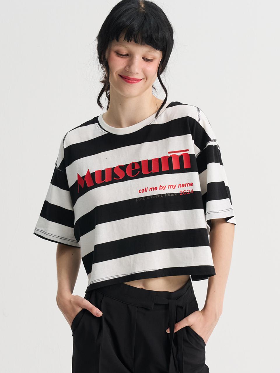 Sorry, Too Much Love Striped Cropped Loose Fit Short Sleeve T-Shirt_White