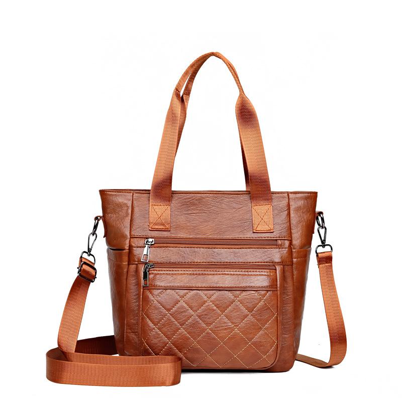 

Ретро Сумка для мамы из мягкой кожи, Сумка-тоут ручная большой вместимости, Женская сумка, Повседневная и универсальная, Сумка через плечо светло-коричневого