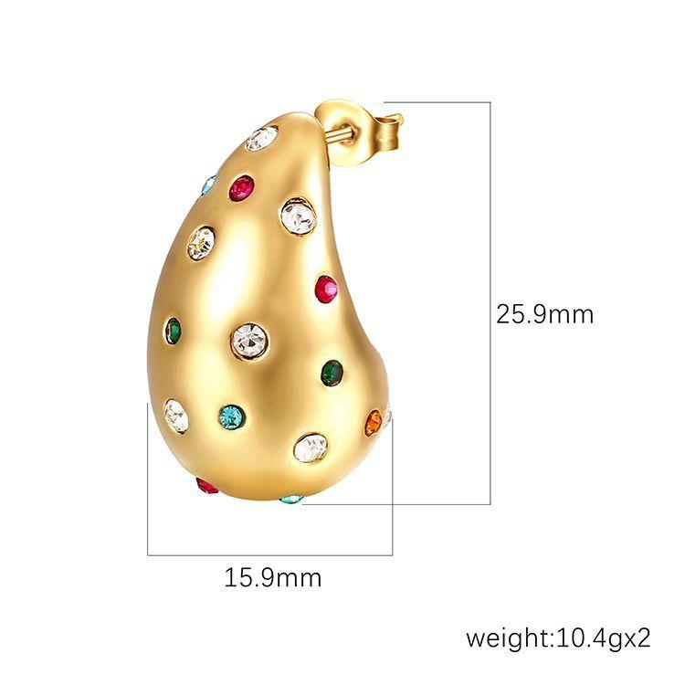 Diamond Water Drop Stainless Steel Earrings 18K Gold-plated Exquisite Light Luxury Style Women's Earrings