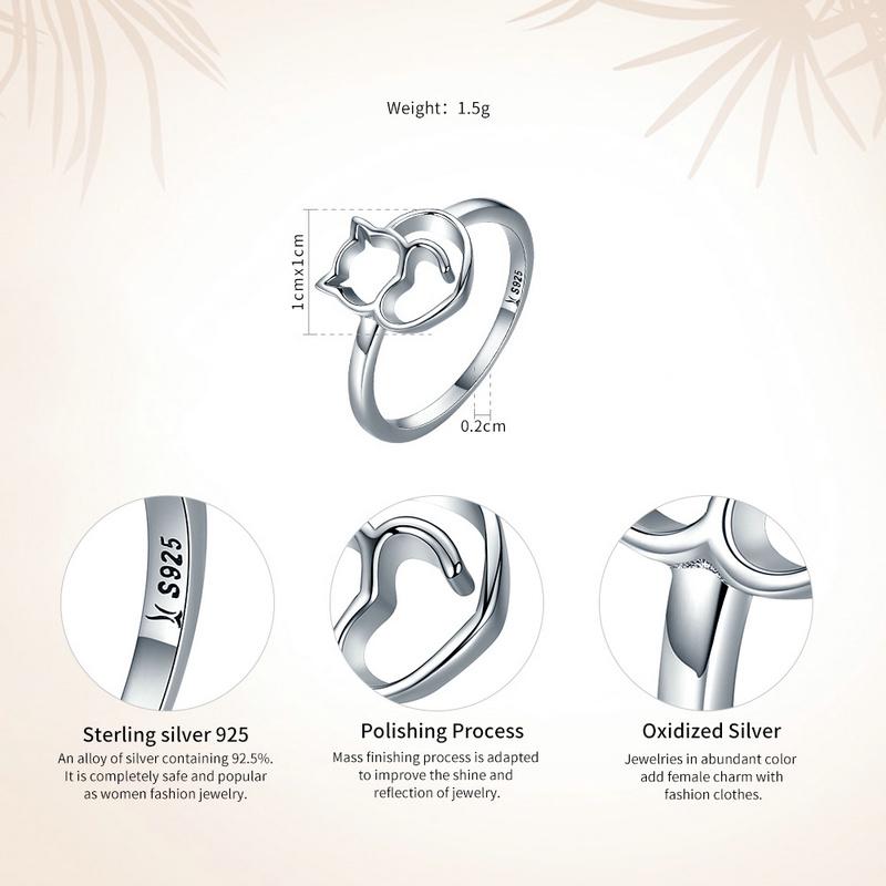 WOSTU New Arrival 100% 925 Sterling Silver Lovely Cat Rings For Women Brand Original Fine S925 Jewelry CQR104