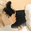Fashion 2025 New High Quality Sexy Suede Black Tassels Riding Boots Women Winter Side Zipper High Heel Western Fashion Boots