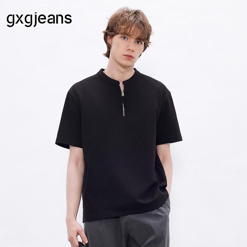 GXGJEANS Men s Waffle Half-Zip Short Sleeve T-Shirt 185/XXL