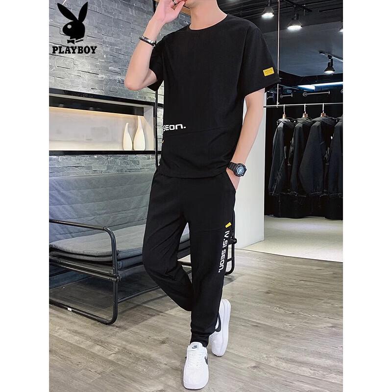 

PLAYBOY Men s Ice Silk Short Sleeve T-Shirt & Shorts Set 2XL
