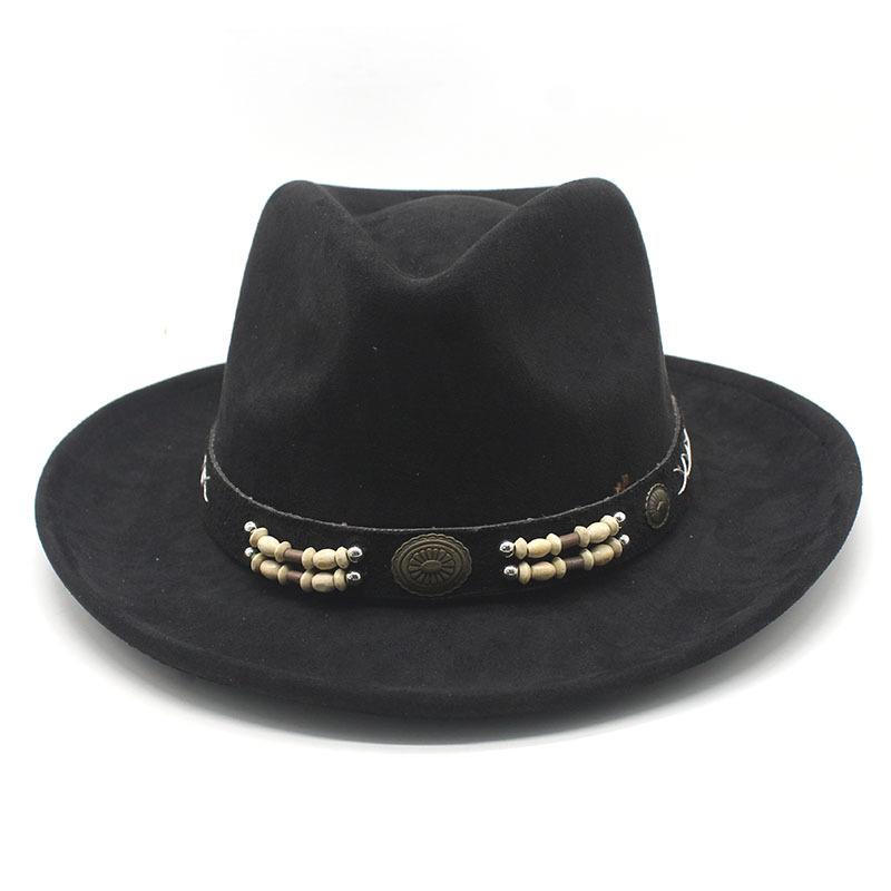 Sombrero de Vaquero Unisex de Ante Sintético Ala Ancha Sombrero de Sol Occidental con Banda de Cuero con Cuentas
