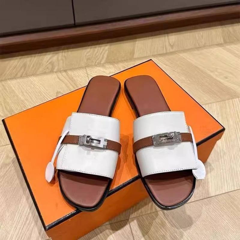 

Quick hair small lock one-word slippers women wear flat-bottomed cool slippers fashion sandals 35 білий