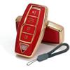 Key Fob Cover Compatible with Mitsubishi Outlander 2025 2024 2023 2022 Case Protector TPU with Little Lanyard 4 Buttons Gold Red