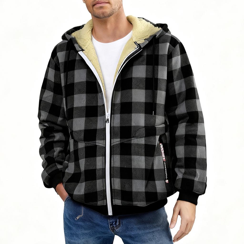 Mens Full Zip Lined Plaid Flannel Jacket Warm Fleece Winter Coat Outdoor Work Casual Lightweight Fall Clothes