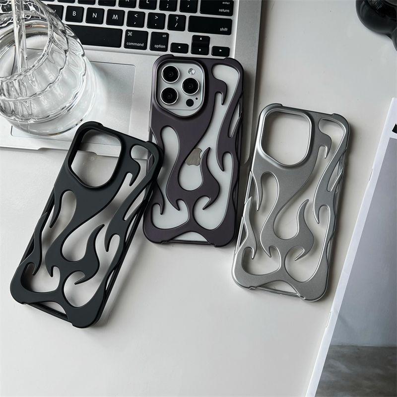New 3D Flame pattern Hollow Slim Phone Case for iPhone 17 16 15 14 13 12 11 Pro Max 16E 15 14 16 Plus 17 Air Shockproof Cover