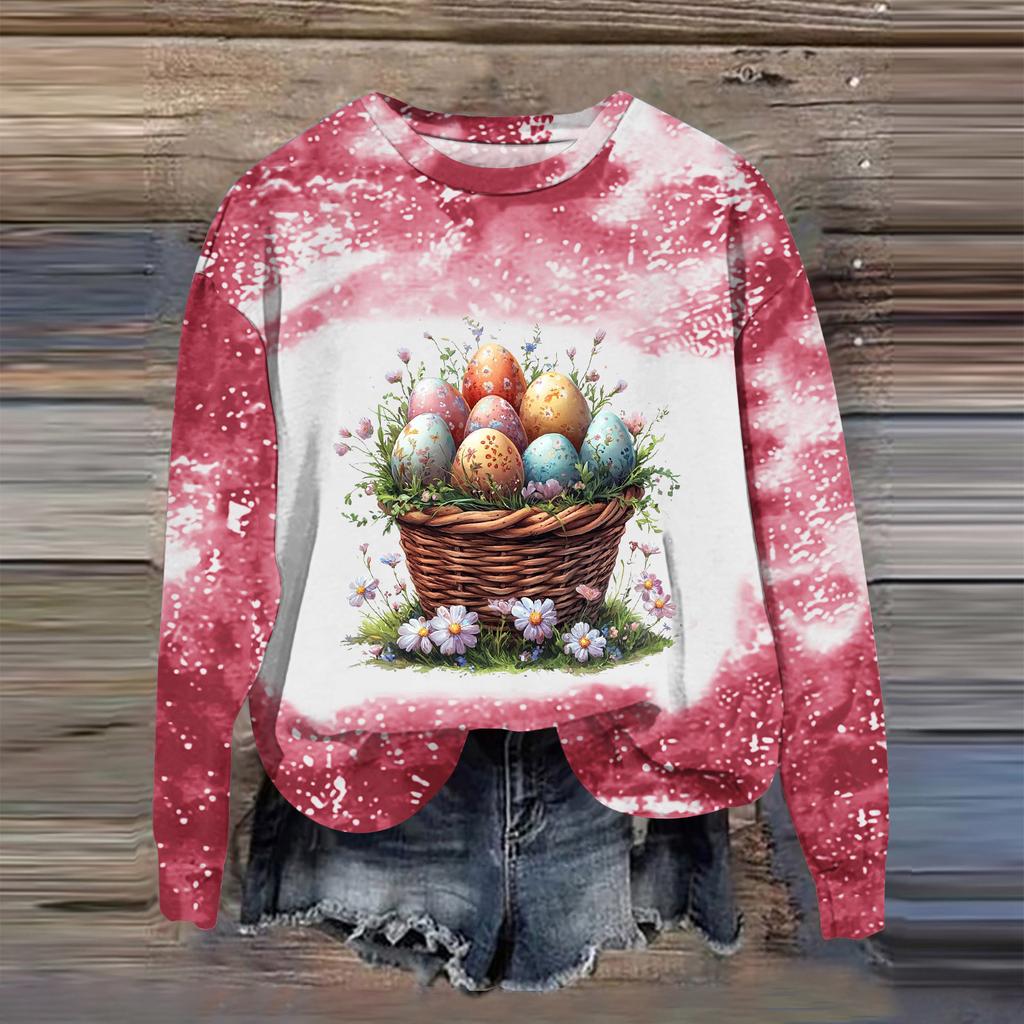 Women's Fashion Printed Long Sleeve Loose Round Neck Sweatshirt Top Fall