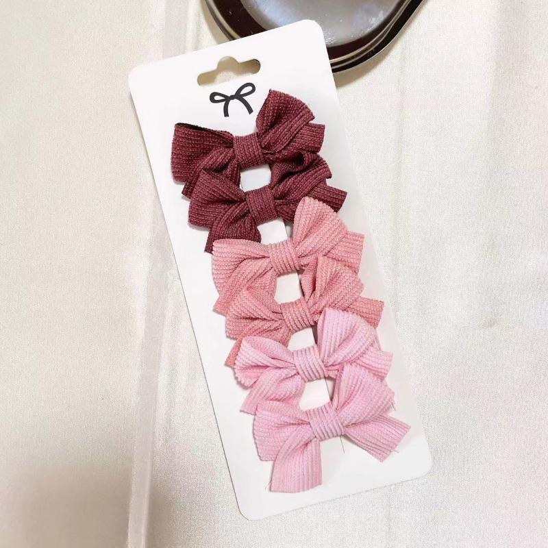 

Мини-заколки-бантики для девочек, свежие однотонные заколки-бантики для волос, милые детские бутики, аксессуары для заколок ручной работы 6pcs розовый